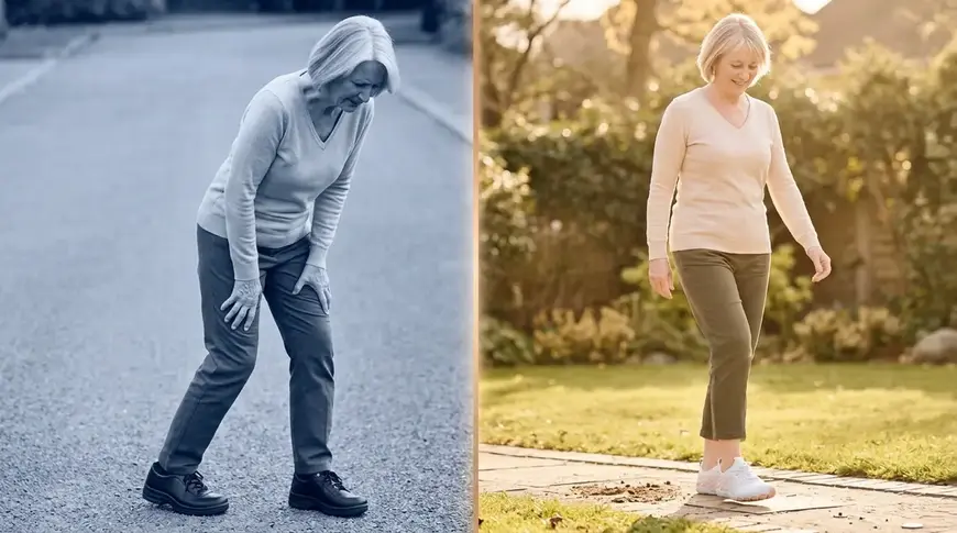 Woman walking confidently in spring park wearing Motion Ground shoes